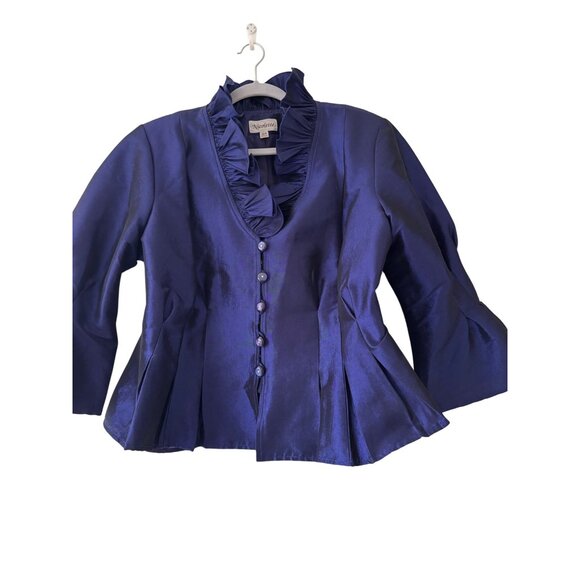 Nicolette Womens Formal Midnight Blue Satin Finish  Jacket 16W - Picture 2 of 16
